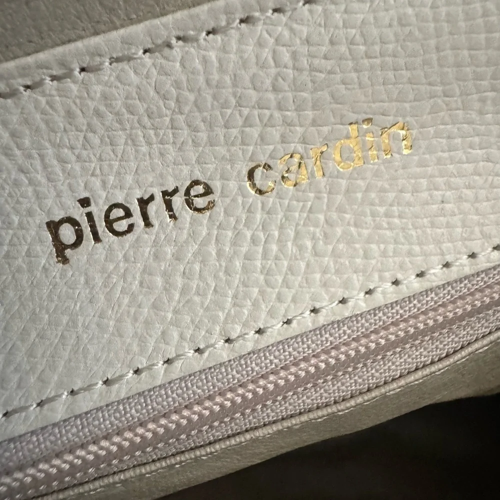 Pierre Cardin Minimalist Preppy Leather Tote Off White Cream 8x10x4 - Picture 12 of 16